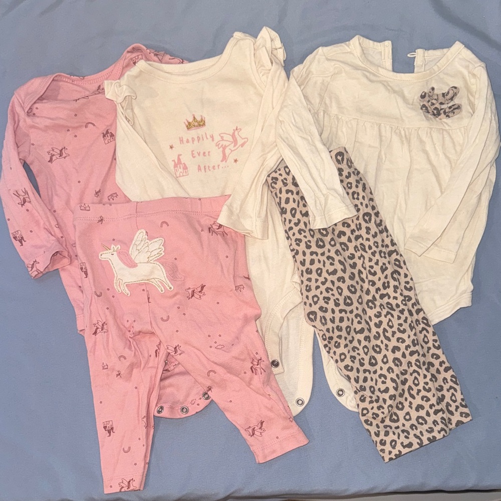 Carter's Girls Pink & White Unicorn and Leopard pant set